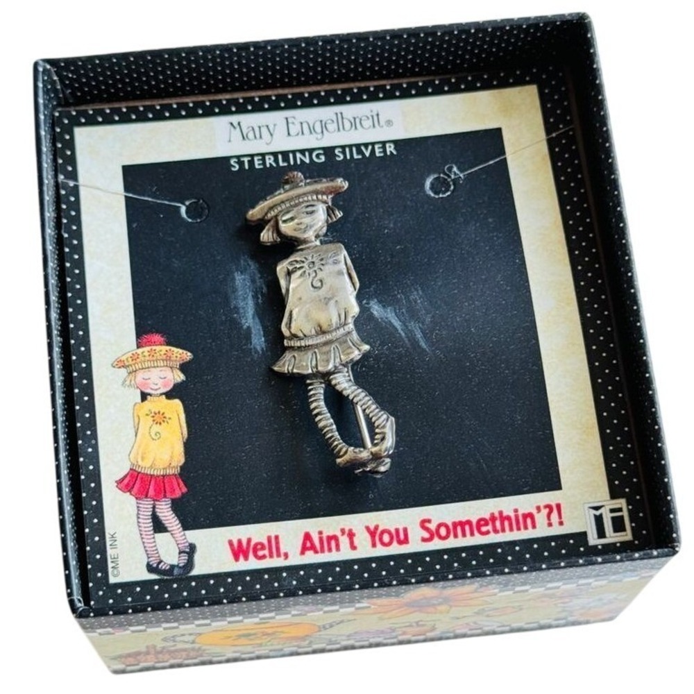 Mary Engelbreit sterling silver 925 pin Brooch Mary Jane signed 90s retro